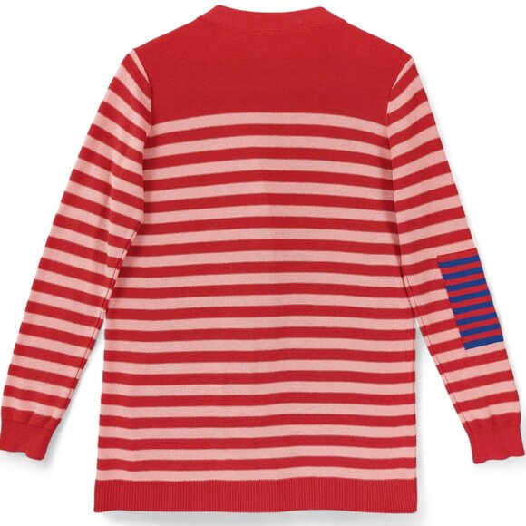 Cabi Cardigan Sweater Womens Sz S Red Pink Striped Button Front Style Quirky - Picture 2 of 8